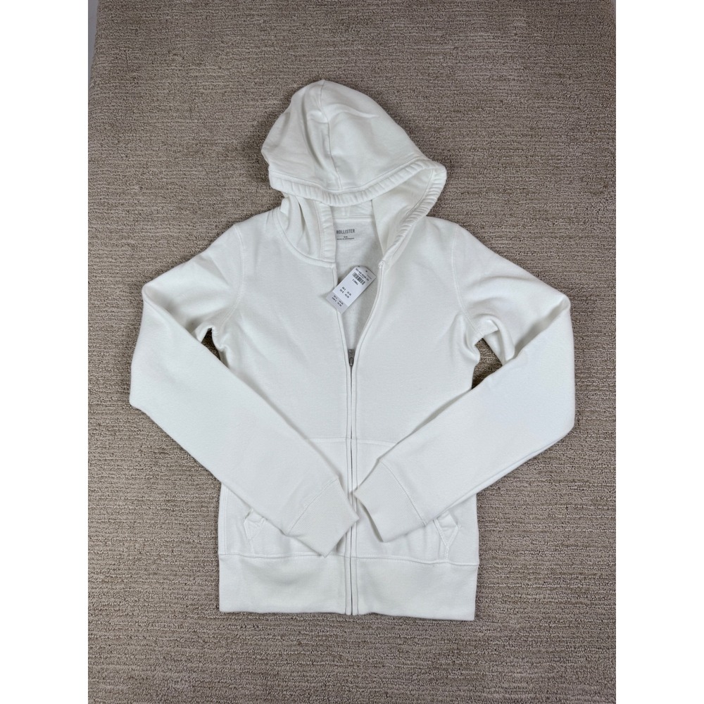 Hollister White Full Zip Fleece Hoodie XS 352-488-00336-101 New